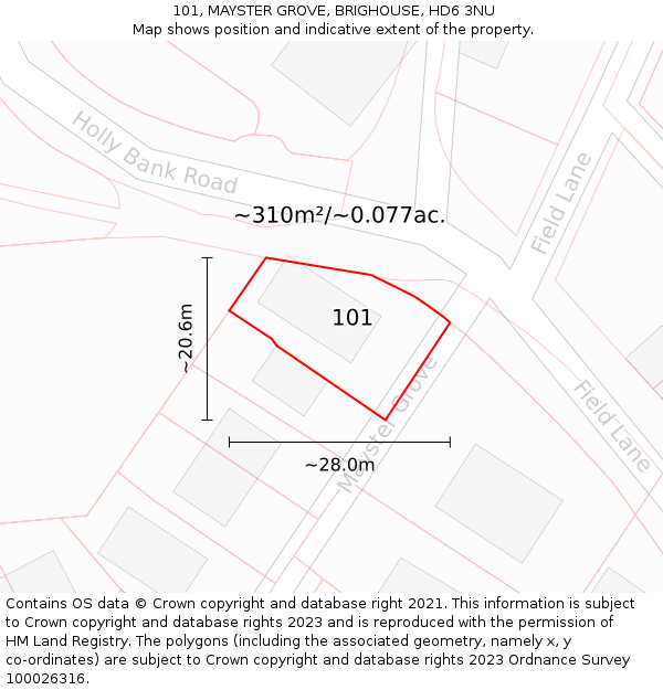 101, MAYSTER GROVE, BRIGHOUSE, HD6 3NU: Plot and title map