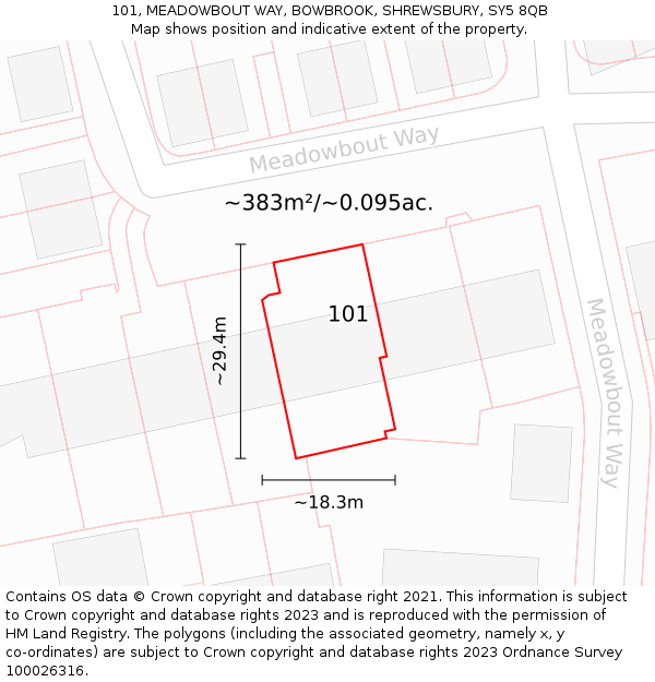 101, MEADOWBOUT WAY, BOWBROOK, SHREWSBURY, SY5 8QB: Plot and title map