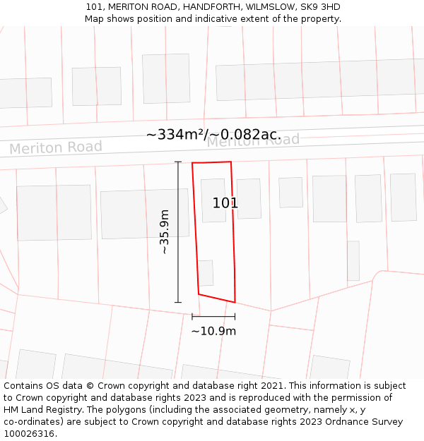 101, MERITON ROAD, HANDFORTH, WILMSLOW, SK9 3HD: Plot and title map
