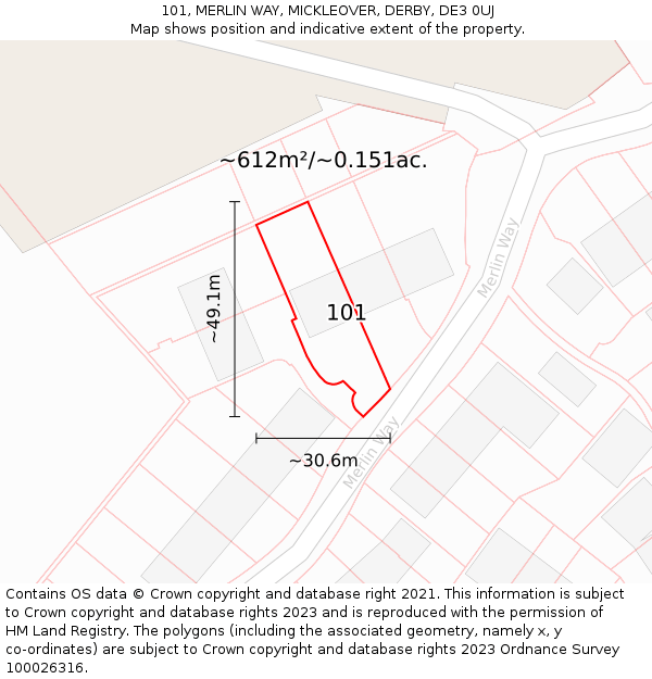 101, MERLIN WAY, MICKLEOVER, DERBY, DE3 0UJ: Plot and title map