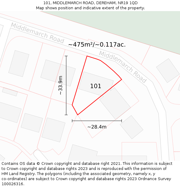 101, MIDDLEMARCH ROAD, DEREHAM, NR19 1QD: Plot and title map