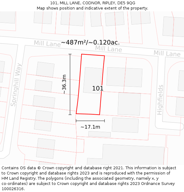 101, MILL LANE, CODNOR, RIPLEY, DE5 9QG: Plot and title map