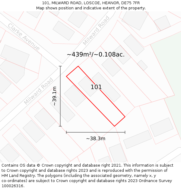 101, MILWARD ROAD, LOSCOE, HEANOR, DE75 7FR: Plot and title map