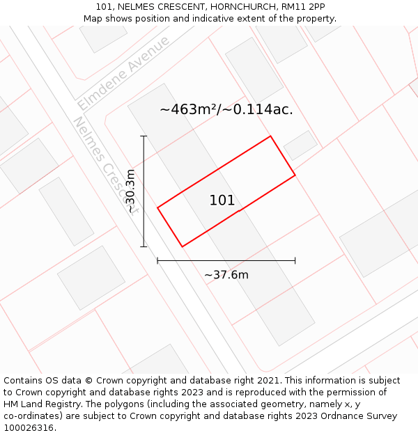 101, NELMES CRESCENT, HORNCHURCH, RM11 2PP: Plot and title map