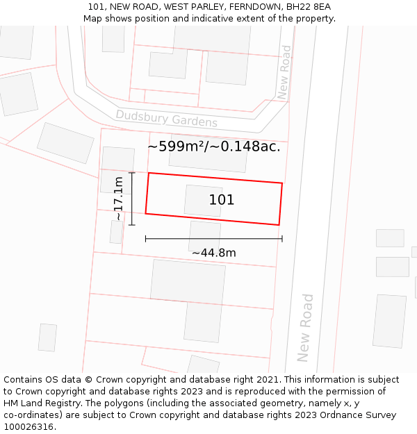 101, NEW ROAD, WEST PARLEY, FERNDOWN, BH22 8EA: Plot and title map