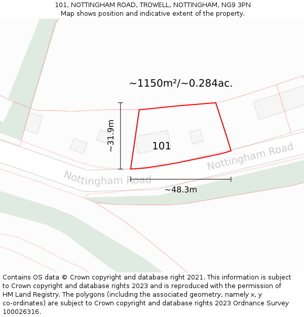 101, NOTTINGHAM ROAD, TROWELL, NOTTINGHAM, NG9 3PN: Plot and title map