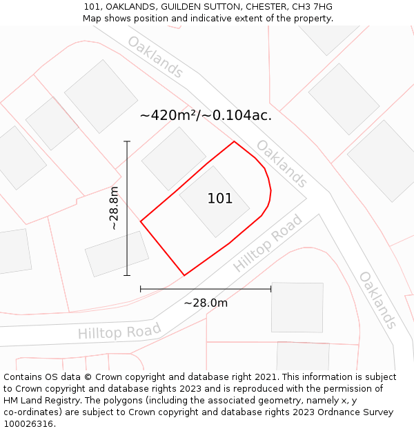 101, OAKLANDS, GUILDEN SUTTON, CHESTER, CH3 7HG: Plot and title map