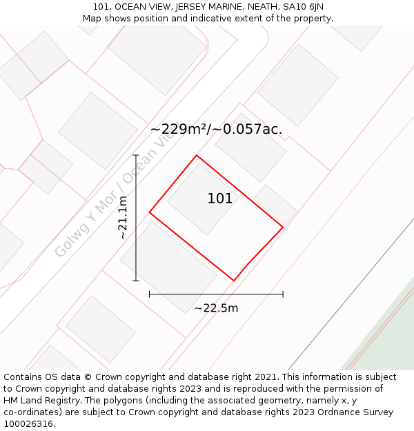 101, OCEAN VIEW, JERSEY MARINE, NEATH, SA10 6JN: Plot and title map