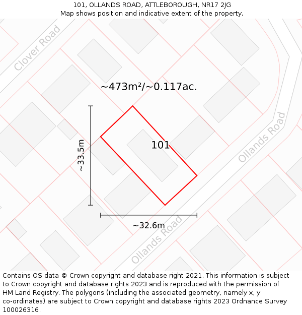 101, OLLANDS ROAD, ATTLEBOROUGH, NR17 2JG: Plot and title map