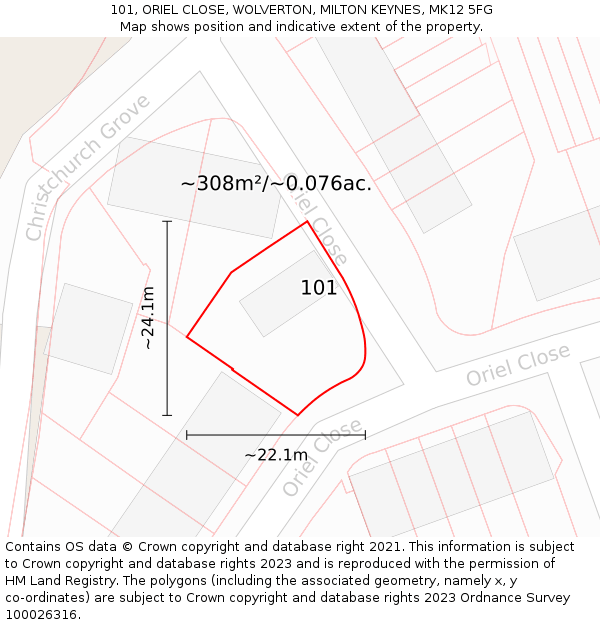 101, ORIEL CLOSE, WOLVERTON, MILTON KEYNES, MK12 5FG: Plot and title map
