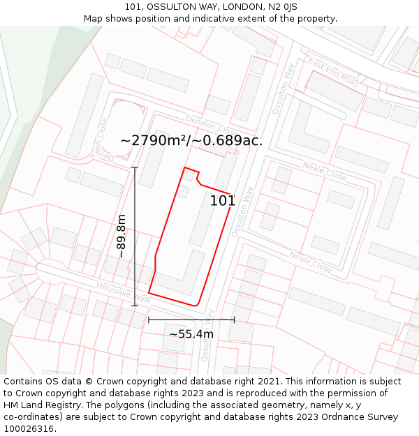 101, OSSULTON WAY, LONDON, N2 0JS: Plot and title map