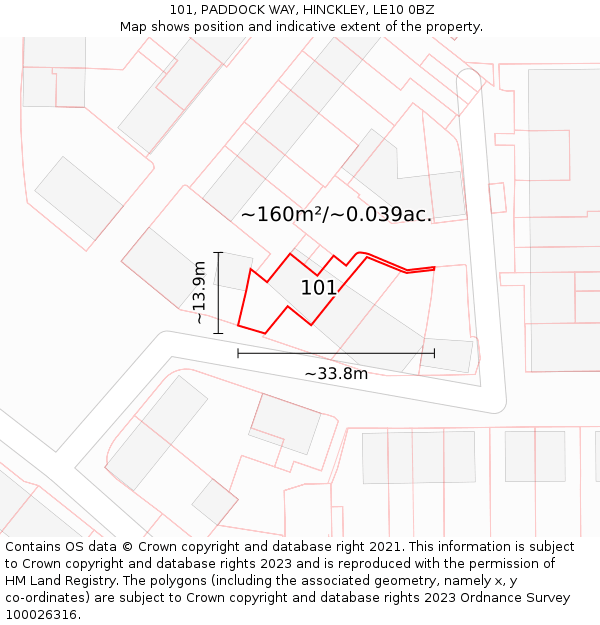 101, PADDOCK WAY, HINCKLEY, LE10 0BZ: Plot and title map