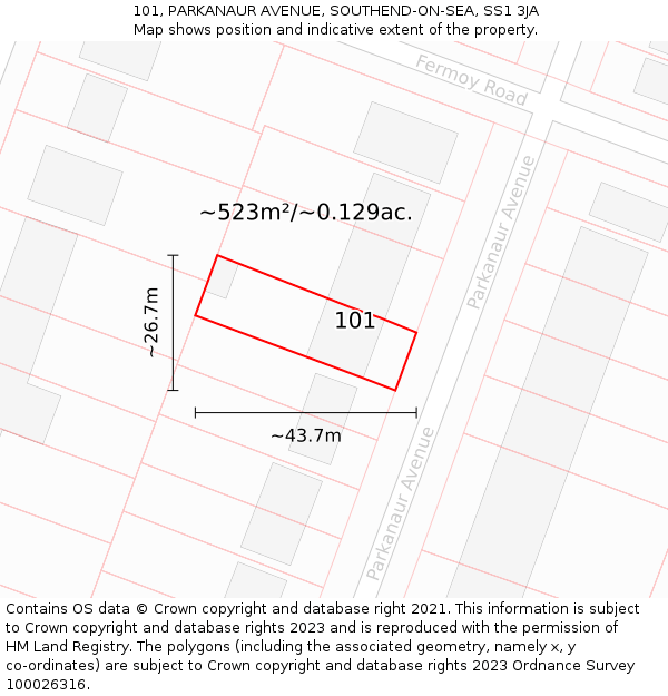 101, PARKANAUR AVENUE, SOUTHEND-ON-SEA, SS1 3JA: Plot and title map
