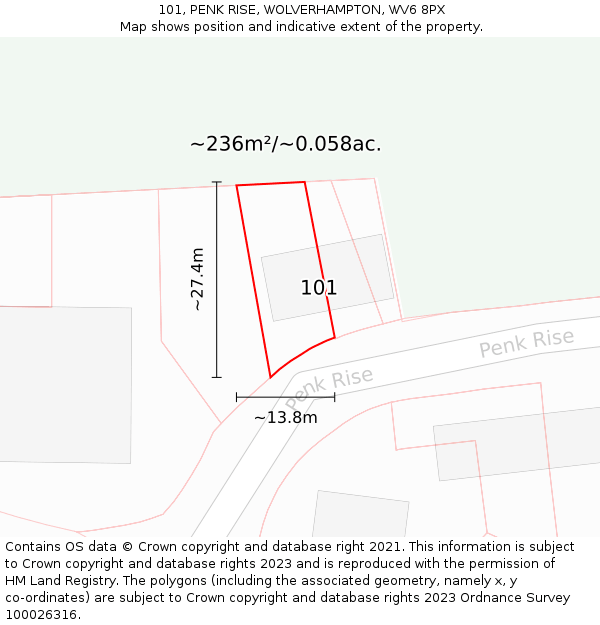 101, PENK RISE, WOLVERHAMPTON, WV6 8PX: Plot and title map