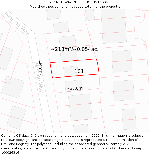 101, PENNINE WAY, KETTERING, NN16 9AY: Plot and title map