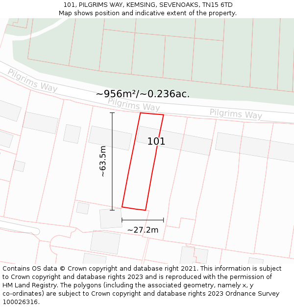 101, PILGRIMS WAY, KEMSING, SEVENOAKS, TN15 6TD: Plot and title map