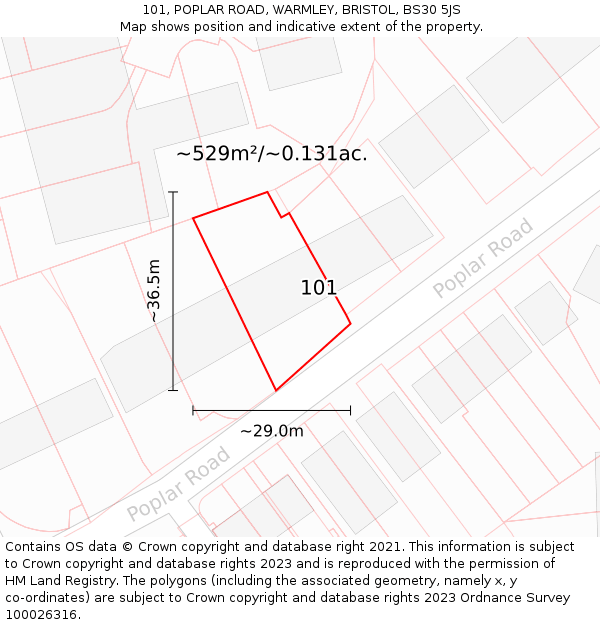 101, POPLAR ROAD, WARMLEY, BRISTOL, BS30 5JS: Plot and title map