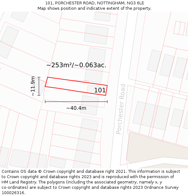 101, PORCHESTER ROAD, NOTTINGHAM, NG3 6LE: Plot and title map