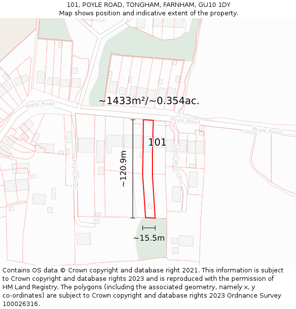 101, POYLE ROAD, TONGHAM, FARNHAM, GU10 1DY: Plot and title map