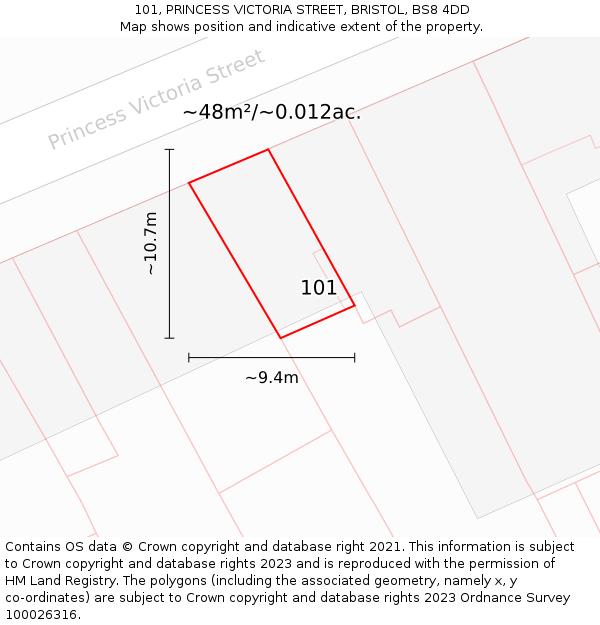 101, PRINCESS VICTORIA STREET, BRISTOL, BS8 4DD: Plot and title map