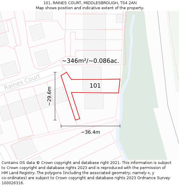 101, RAINES COURT, MIDDLESBROUGH, TS4 2AN: Plot and title map