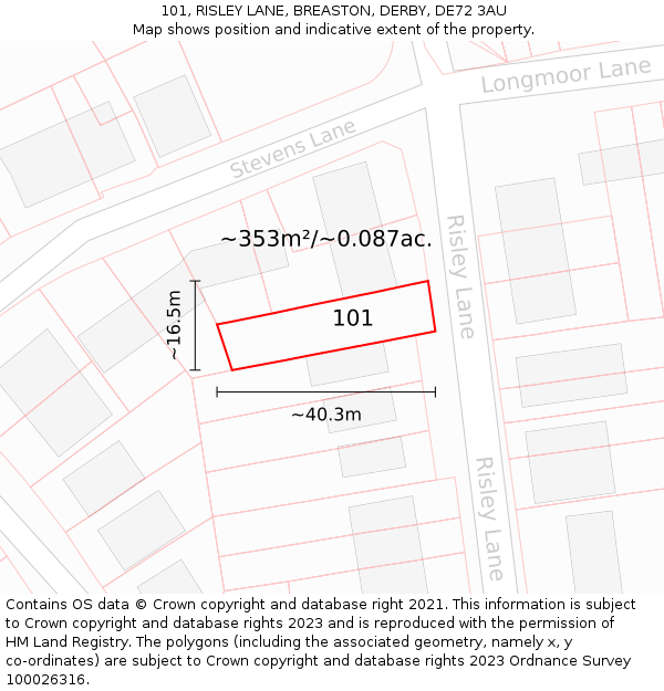 101, RISLEY LANE, BREASTON, DERBY, DE72 3AU: Plot and title map