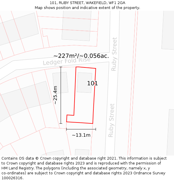 101, RUBY STREET, WAKEFIELD, WF1 2GA: Plot and title map