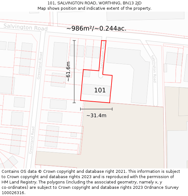 101, SALVINGTON ROAD, WORTHING, BN13 2JD: Plot and title map