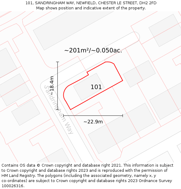 101, SANDRINGHAM WAY, NEWFIELD, CHESTER LE STREET, DH2 2FD: Plot and title map