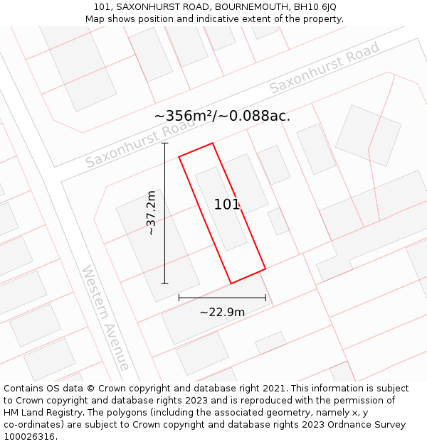 101, SAXONHURST ROAD, BOURNEMOUTH, BH10 6JQ: Plot and title map