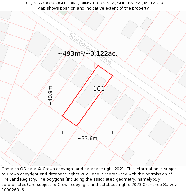 101, SCARBOROUGH DRIVE, MINSTER ON SEA, SHEERNESS, ME12 2LX: Plot and title map