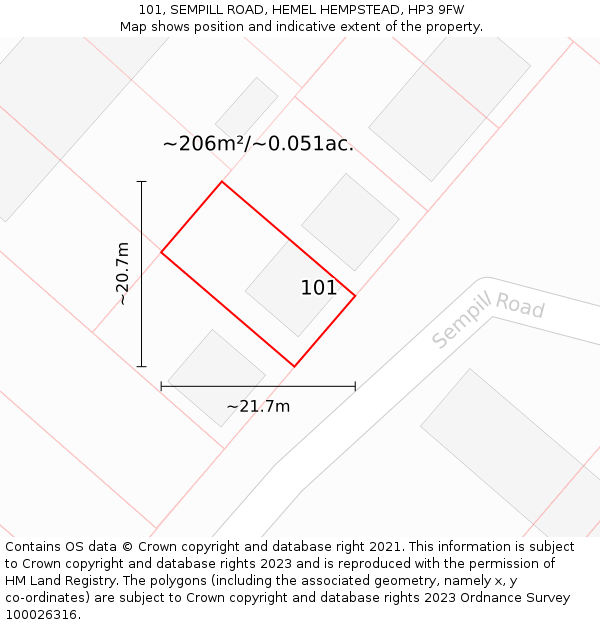 101, SEMPILL ROAD, HEMEL HEMPSTEAD, HP3 9FW: Plot and title map