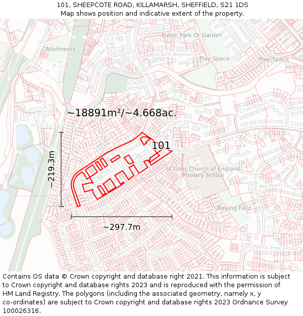 101, SHEEPCOTE ROAD, KILLAMARSH, SHEFFIELD, S21 1DS: Plot and title map