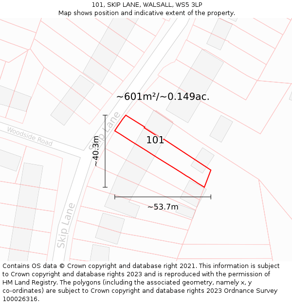 101, SKIP LANE, WALSALL, WS5 3LP: Plot and title map