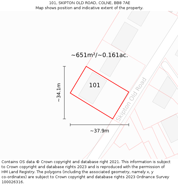 101, SKIPTON OLD ROAD, COLNE, BB8 7AE: Plot and title map