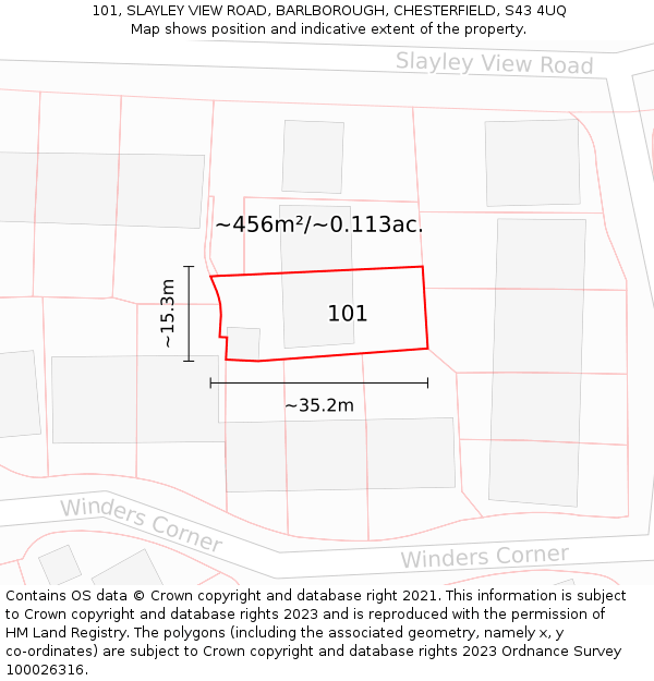 101, SLAYLEY VIEW ROAD, BARLBOROUGH, CHESTERFIELD, S43 4UQ: Plot and title map