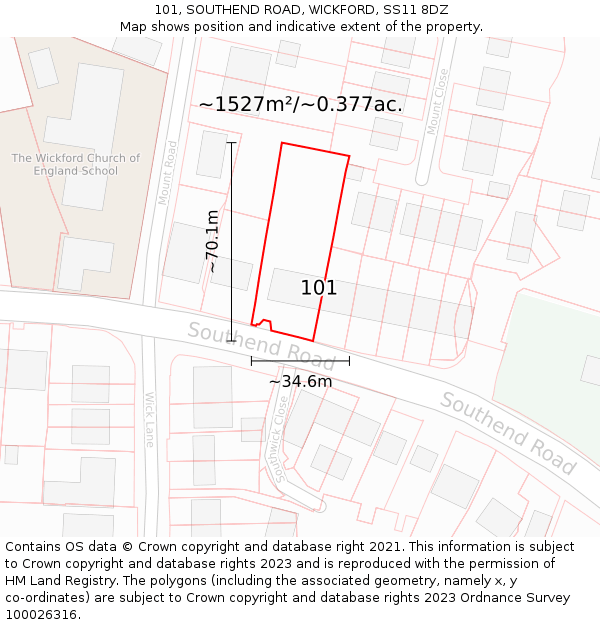 101, SOUTHEND ROAD, WICKFORD, SS11 8DZ: Plot and title map