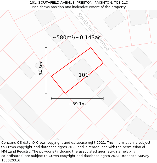 101, SOUTHFIELD AVENUE, PRESTON, PAIGNTON, TQ3 1LQ: Plot and title map