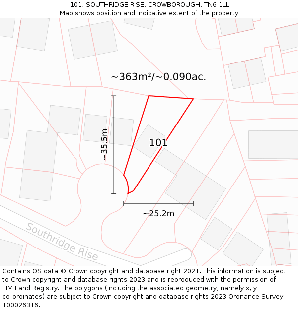 101, SOUTHRIDGE RISE, CROWBOROUGH, TN6 1LL: Plot and title map