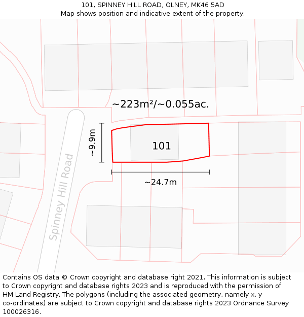 101, SPINNEY HILL ROAD, OLNEY, MK46 5AD: Plot and title map
