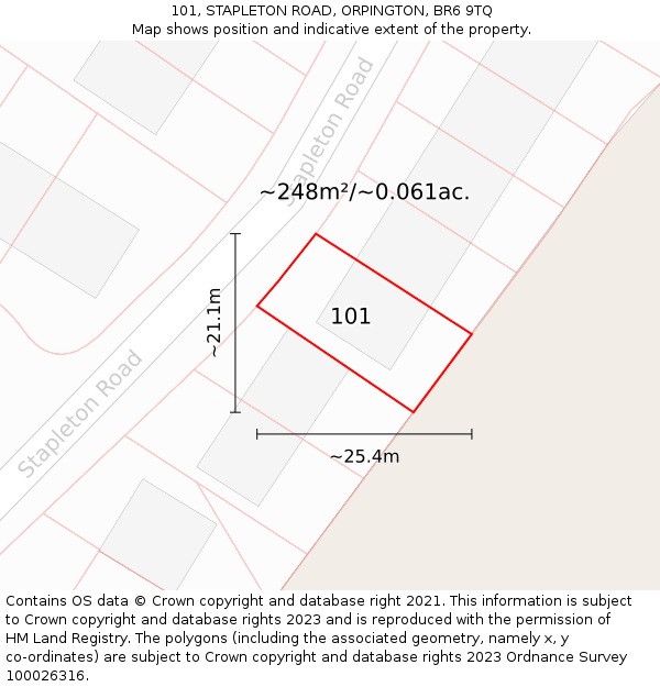 101, STAPLETON ROAD, ORPINGTON, BR6 9TQ: Plot and title map