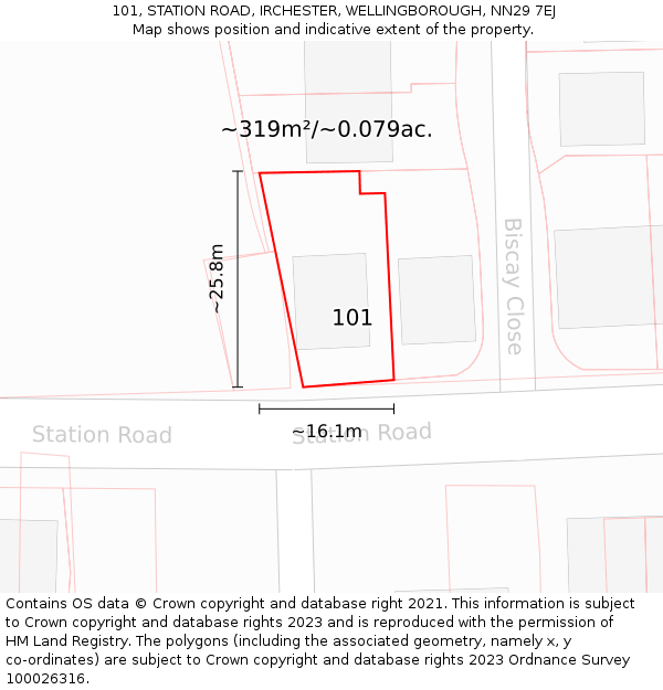 101, STATION ROAD, IRCHESTER, WELLINGBOROUGH, NN29 7EJ: Plot and title map