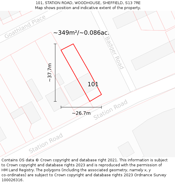 101, STATION ROAD, WOODHOUSE, SHEFFIELD, S13 7RE: Plot and title map
