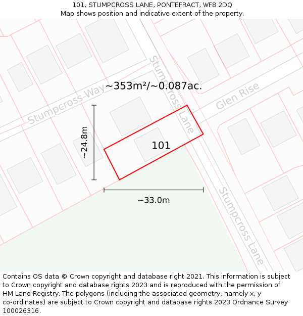 101, STUMPCROSS LANE, PONTEFRACT, WF8 2DQ: Plot and title map