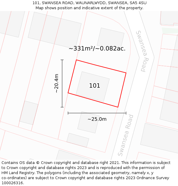 101, SWANSEA ROAD, WAUNARLWYDD, SWANSEA, SA5 4SU: Plot and title map