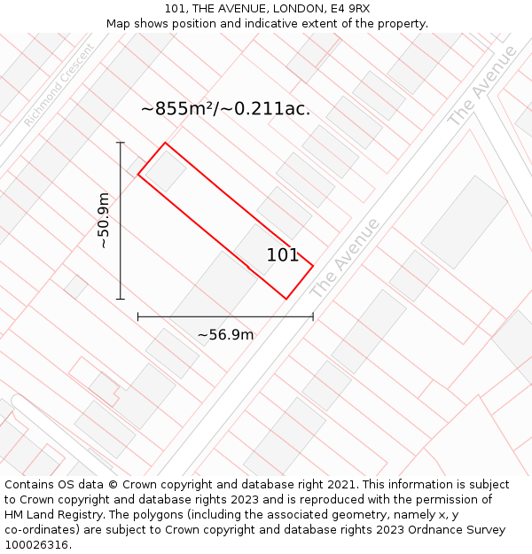 101, THE AVENUE, LONDON, E4 9RX: Plot and title map