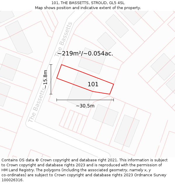 101, THE BASSETTS, STROUD, GL5 4SL: Plot and title map