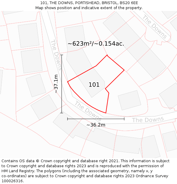 101, THE DOWNS, PORTISHEAD, BRISTOL, BS20 6EE: Plot and title map