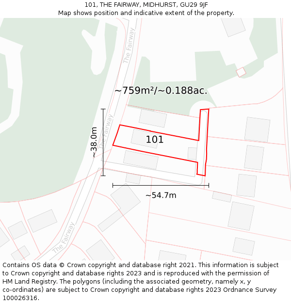101, THE FAIRWAY, MIDHURST, GU29 9JF: Plot and title map