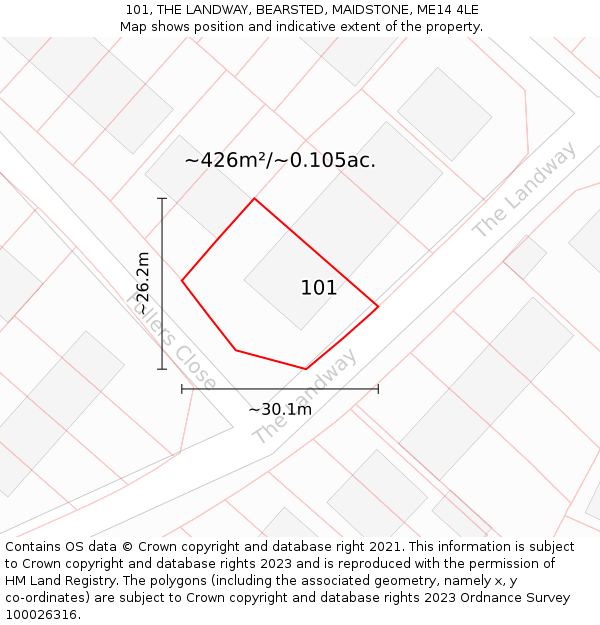 101, THE LANDWAY, BEARSTED, MAIDSTONE, ME14 4LE: Plot and title map